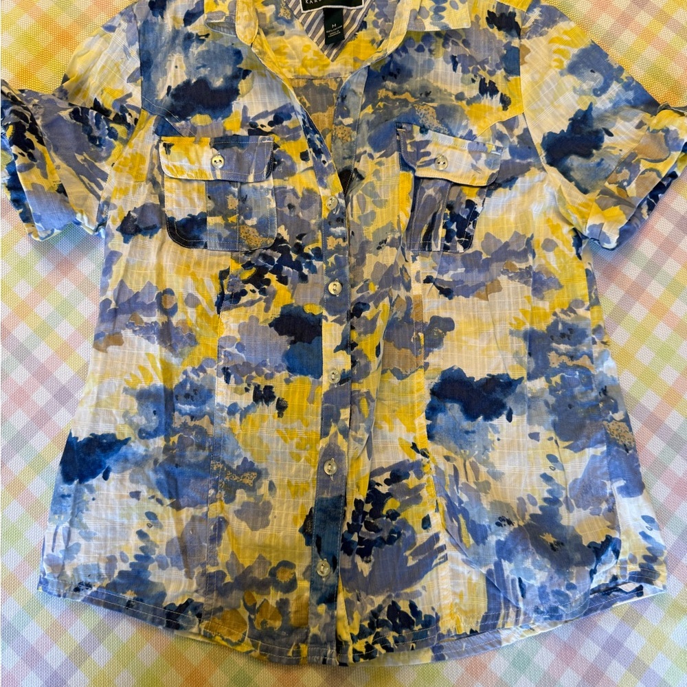 Karen Scott Men's Abstract Blue and Yellow Shirt